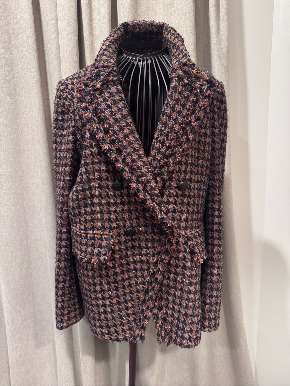 Veronica Beard - Brown Tweed - Houndstooth - Dickey Jacket - Size 16
